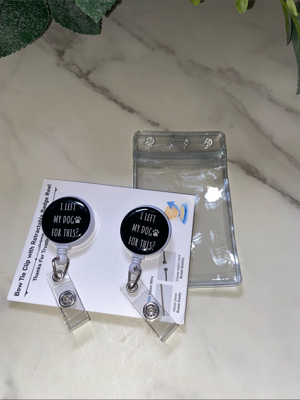 Retractable Badge Reel ID Holder with 'I Left My Dog For This?' Design - Black